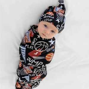 Little Sleepies SLAM DUNK Basketball Swaddle & Beanie Hat SET New-NIB